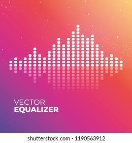 White vector soundwave shape in rainbow field. Vector graphic design.