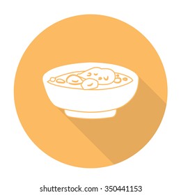 White vector soup on color circle background.