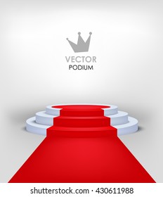 white vector stage winner podium with red carpet. Event platform
