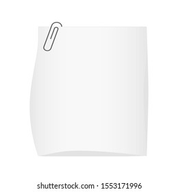 White vector sticky note with paper clip. Template for your design.