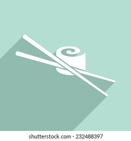 White vector sushi with chop sticks flat design