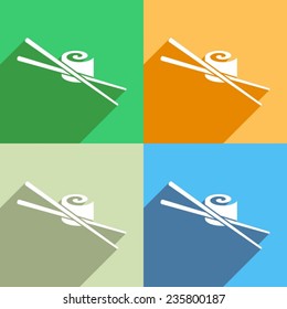 White vector sushi icon colorful backgrounds long shadow
