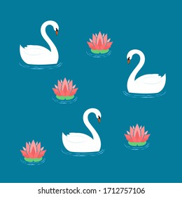white vector swan with lotus