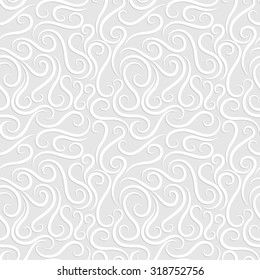 White vector swirl seamless pattern. Hand-drawn wavy background for invitations, christmas card etc.