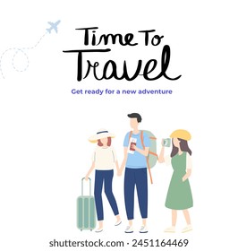 White vector template for advertising flyer with 3D elements. Time to see world. Organization of trips abroad. Travel guide services. Reservation and purchase of tourist tickets. Travel post template