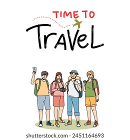 White vector template for advertising flyer with elements. Time to see world. Organization of trips abroad. Travel guide services. Reservation and purchase of tourist tickets. Travel post template