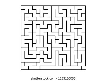White vector template with a black  maze, puzzle. Complex illustration with mazes on a white template. Pattern for children books, magazines.