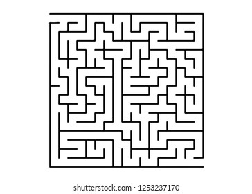 White vector template with a black  maze, puzzle. Complex illustration with mazes on a white template. Pattern for educational magazines, books.