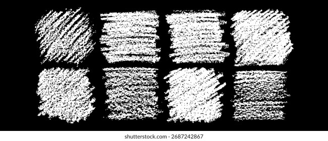 Textura vetorial branca de cera de lápis de cera sobre fundo preto. Mão desenhada сlápis de carvão rabiscar. Elemento de design Grunge. Estilo da textura do pastel.