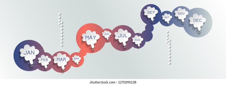 White vector timeline presentation for 1 year, 12 months.