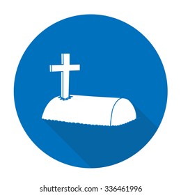 White vector tomb on color circle background.