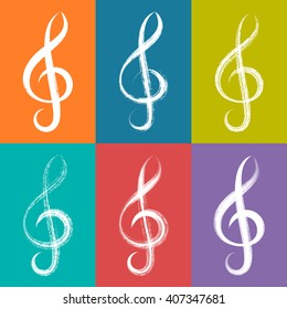White vector treble clef icons brush strokes design
