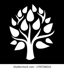 White vector tree on black background