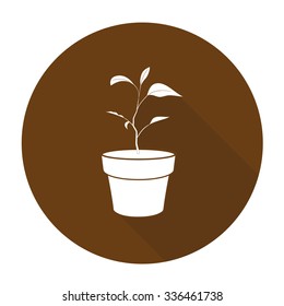 White vector tree on color circle background.