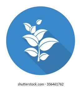 White vector tree on color circle background.