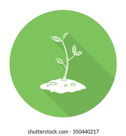 White vector tree on color circle background.