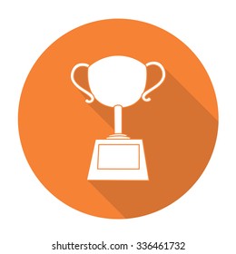 White vector trophy on color circle background.