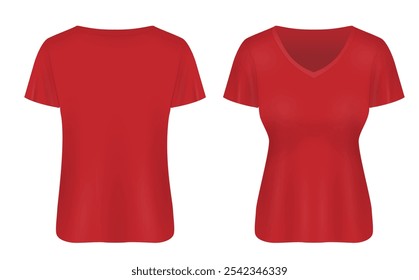 Camiseta de Vector blanco. Plantilla de la camiseta de la mujer aislada en fondo rosado. Maqueta realista.
