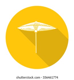 White vector umbrella on color circle background.