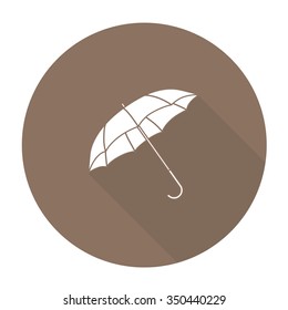 White vector umbrella on color circle background.