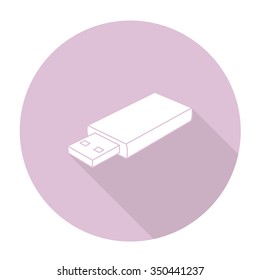 White vector USB on color circle background.