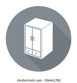 White vector wardrobe on color circle background.