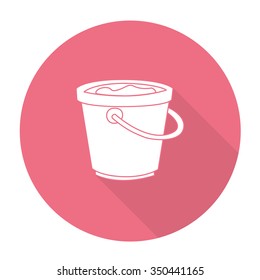 White vector water bucket on color circle background.