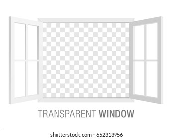 White vector window template, isolated on background. Two-sided opened window mockup.