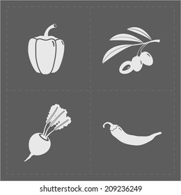 White Vegetable Icon Set on Grey Background