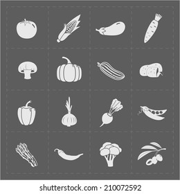 White Vegetable Icon Set on Grey Background
