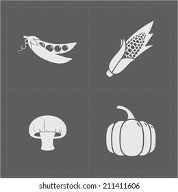 White Vegetable Icon Set on Grey Background