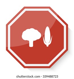 White Vegetables icon on red stop sign web app
