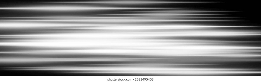 White velocity blur. Horizontal streaks with neon glow and intense speed effect on dark background. Perfect for sci-fi, tech, motion, energy visuals, fast concept.