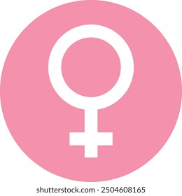 White Venus symbol on pink circle, flat icon