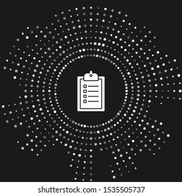 White Verification of delivery list clipboard icon isolated on grey background. Abstract circle random dots. Vector Illustration