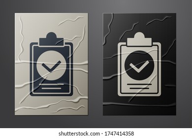 White Verification of delivery list clipboard icon isolated on crumpled paper background. Paper art style. Vector Illustration
