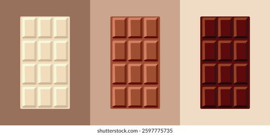 
White Versus Dark and Milk Chocolate Vector Illustration Design. Different types of chocolate bar for either preferences 
