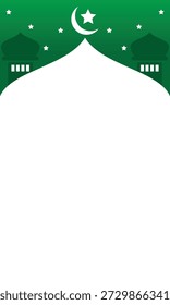 Fondo blanco de la Vertical con el gradiente verde y los ornamentos temáticos islámicos y área del espacio de la copia para el texto o el título