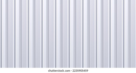 White vertical corrugated iron sheets seamless pattern of fence or warehouse wall. Zink galvanized steel profiled panels. Metal wave sheet. Vector illustration. Aluminium container