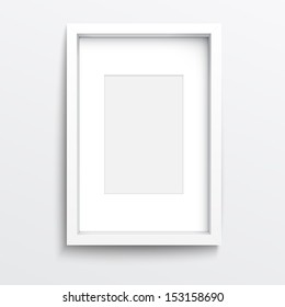 White vertical frame on gray wall with realistic shadows. Vector illustration. EPS10.