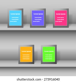White vertical frame on gray wall with realistic shadows. Vector illustration.