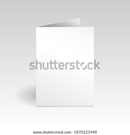 White vertical greeting card mockup template. Isolated on light gradient gray background with shadow. Ready to use for your design or business. Vector illustration.
