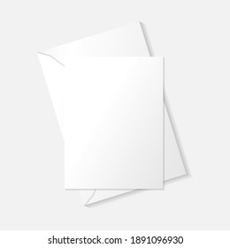 White vertical greeting card on envelope flat lay top view mockup template. Isolated on white background with shadow. Ready to use for your design or business. Vector illustration.