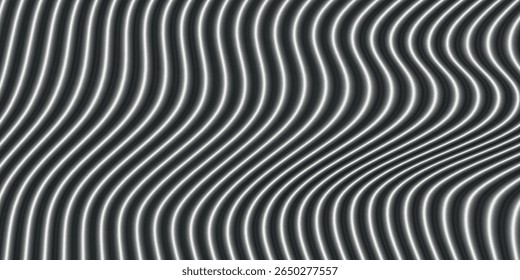 weiße vertikale Neonlinienwellen mit geometrischer Struktur auf schwarzem Hintergrund