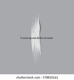 White vertical paint brush stroke on grey background. Hand drawn painted textured banner. Vector design element.
