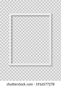 White vertical picture frame with shadow, isolated on transparent background.