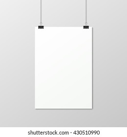 White vertical poster A4 on a rope.