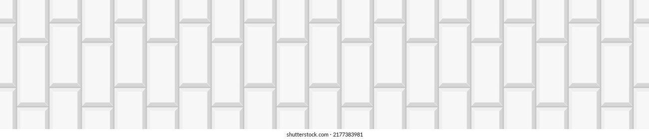 White vertical rectangle tile texture. Ceramic or brick wall seamless pattern. Kitchen backsplash or bathroom floor horizontal background. Interior or exterior surface. Vector flat illustration