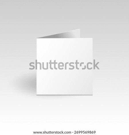 White vertical square greeting card mockup template. Isolated blank folded card front view on light gradient gray background with shadow.