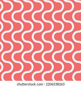 White vertical wave on pink background, seamless pattern wavy twisty vector illustration for textile